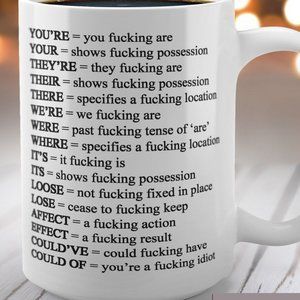 Angry Grammar Coffee Mug, Funny Lettering Joke, Funny Language Tea Cup 11oz